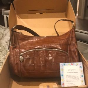 Brown croc shoulder bag, exc cond. Cleaned & repackaged in felt bag/box